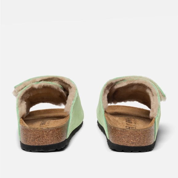STÜSSY & BIRKENSTOCK SOLANA SHEARLING SLIDE Washed Green - Picture 4 of 6